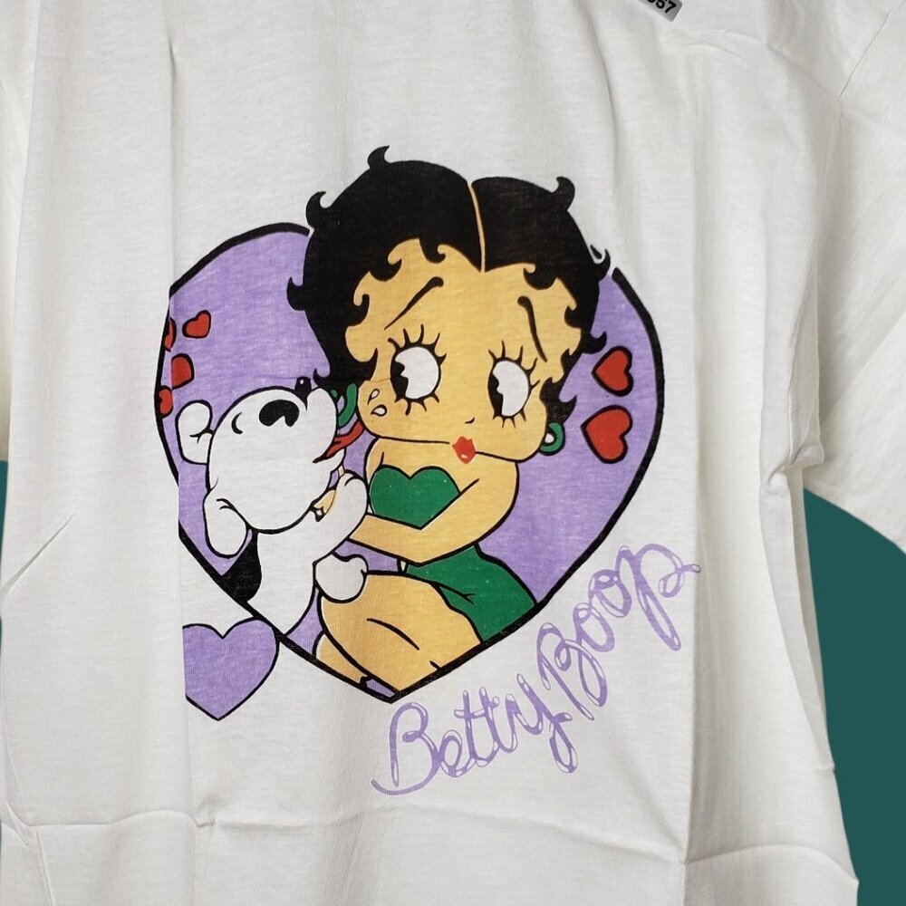 Betty Boop Graphic T-Shirt Cartoon Print Short Sleeve White Large - Picture 3 of 5